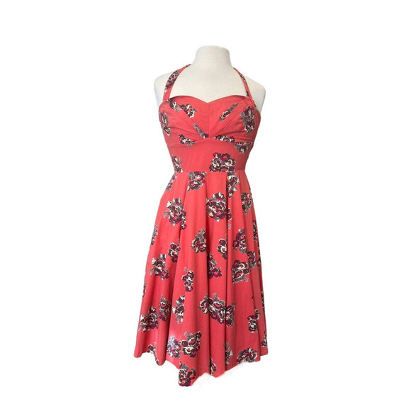 Anthropologie Dresses & Skirts - Anthropologie Girls from Savoy Retro Pink Floral Halter Below the Knee Dress 6